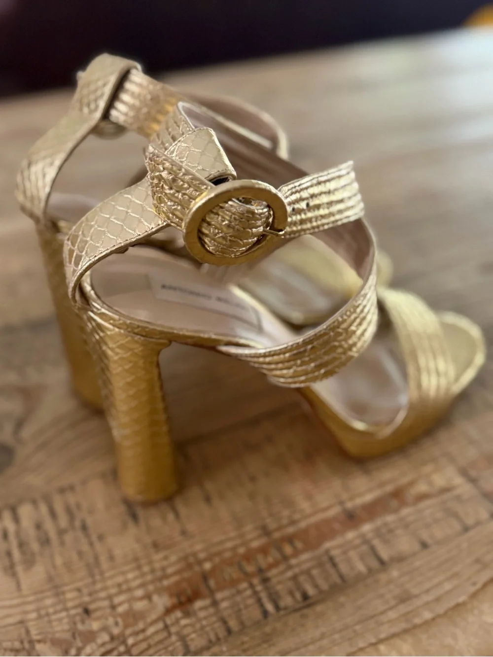 ANTONIO MELANI Metallic Gold Strappy Platform Heels